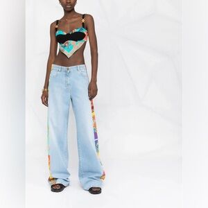 Versace Light Blue Flare Jeans with Multicolor Side Panels